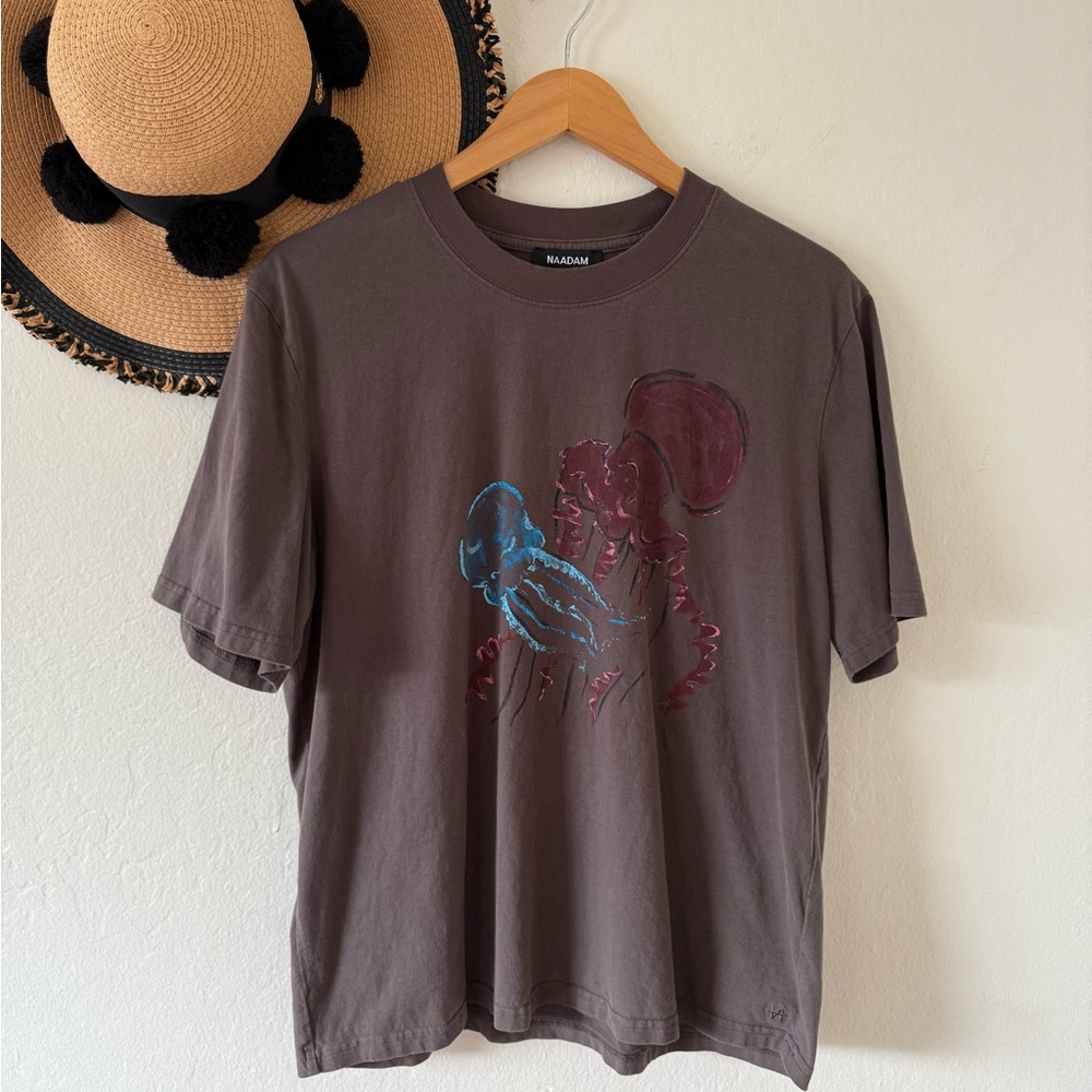 NAADAM Gray Short Sleeve Oversized Boxy Graphic Tee Painted Octopus Size Medium - Picture 6 of 12
